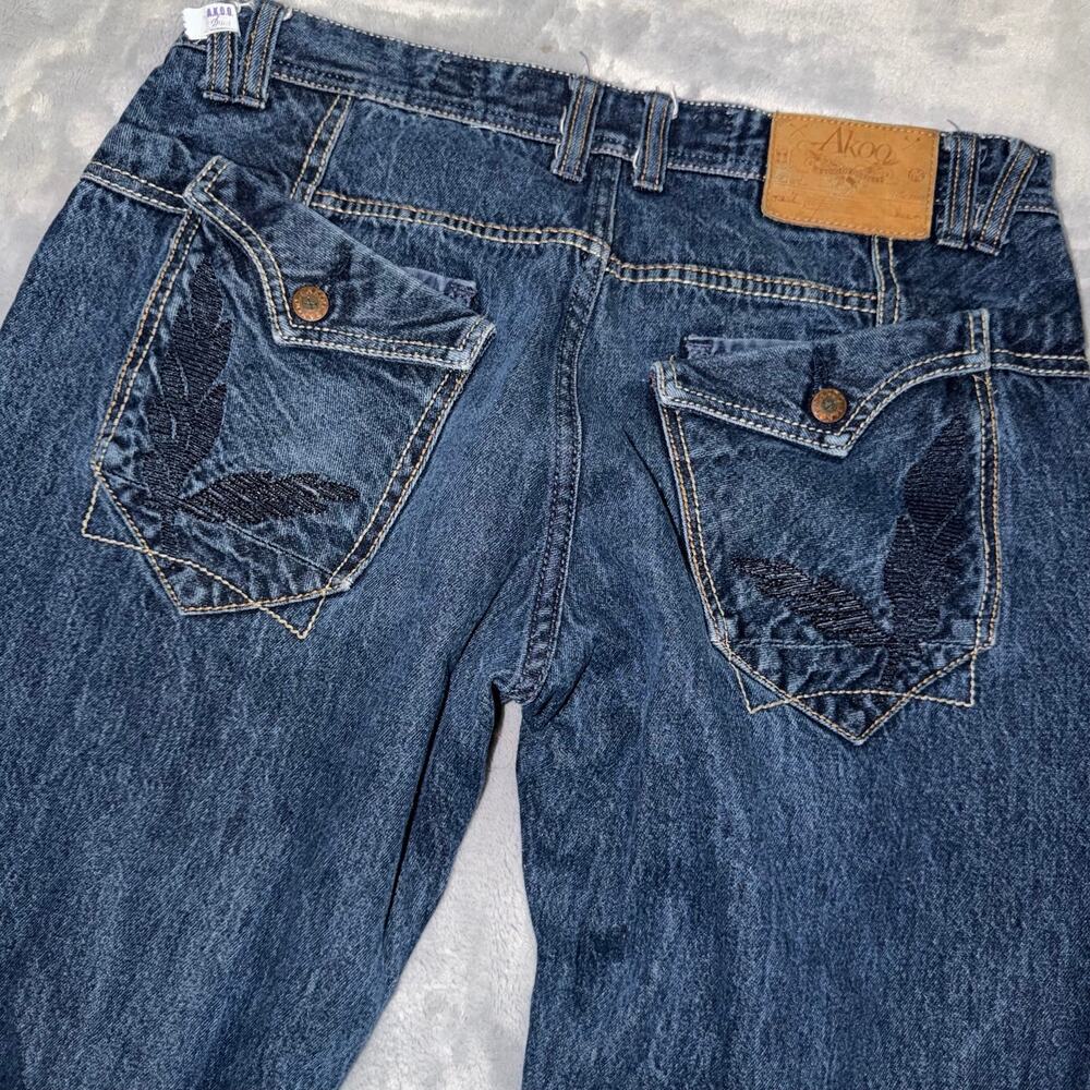 AkOO King of Oneself Blue Jeans Men’s 38 Straight Leg Feather Pocket Distressed